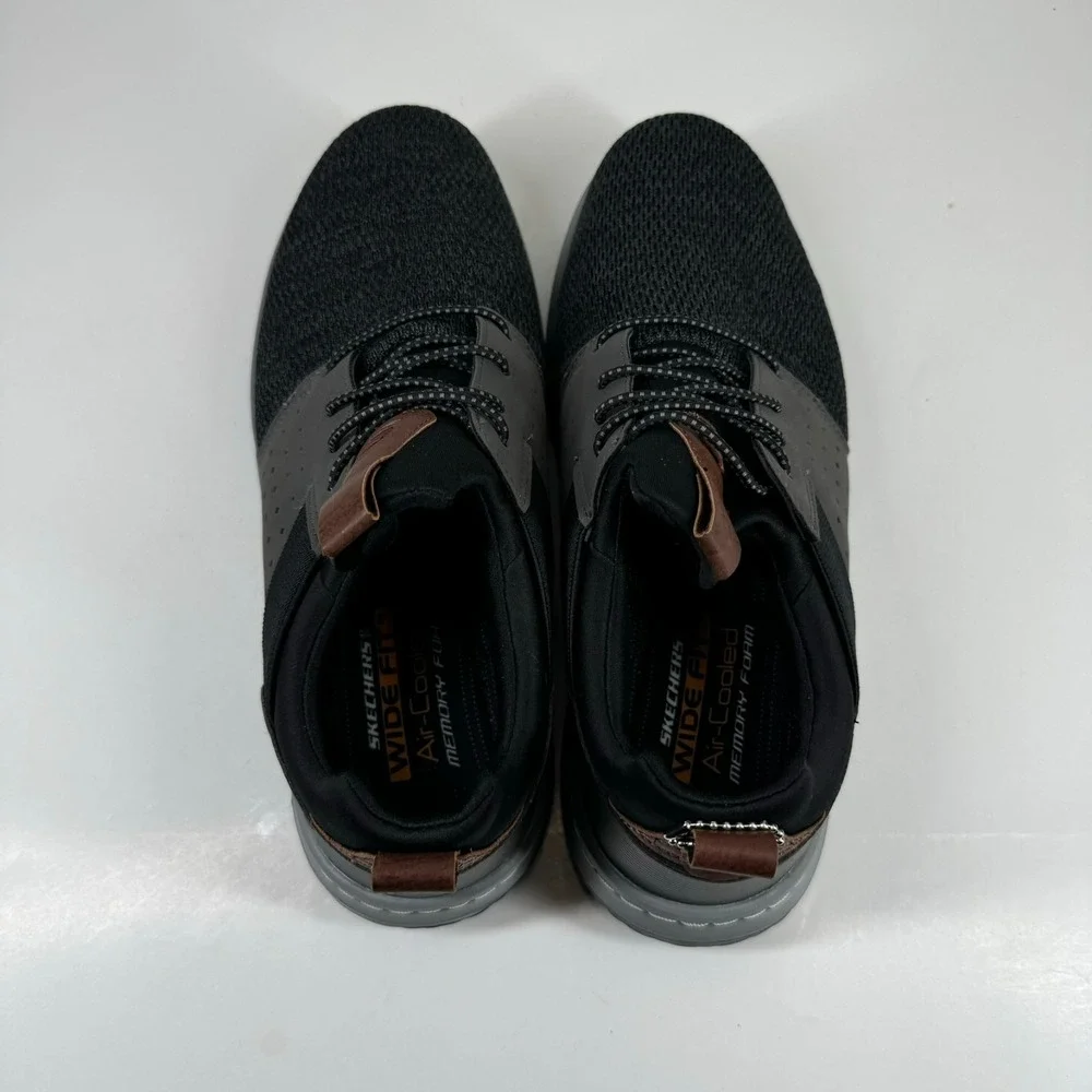 Skechers Delson Camben Men's US 11 Wide Black/Gray Knit Slip-On Sneaker 65474W